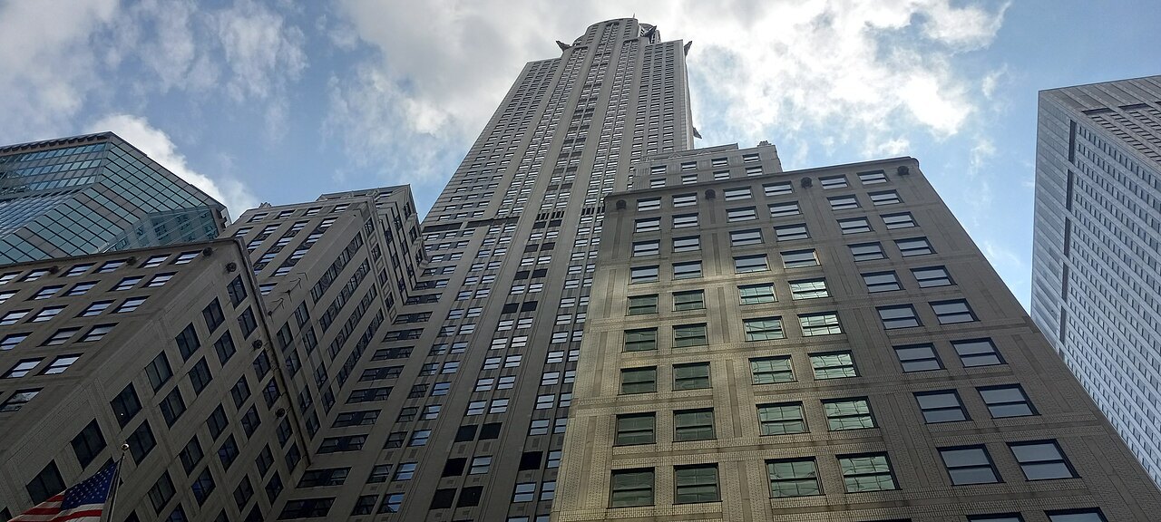 Looking up the Chrysler Building's brick shaft from the street
