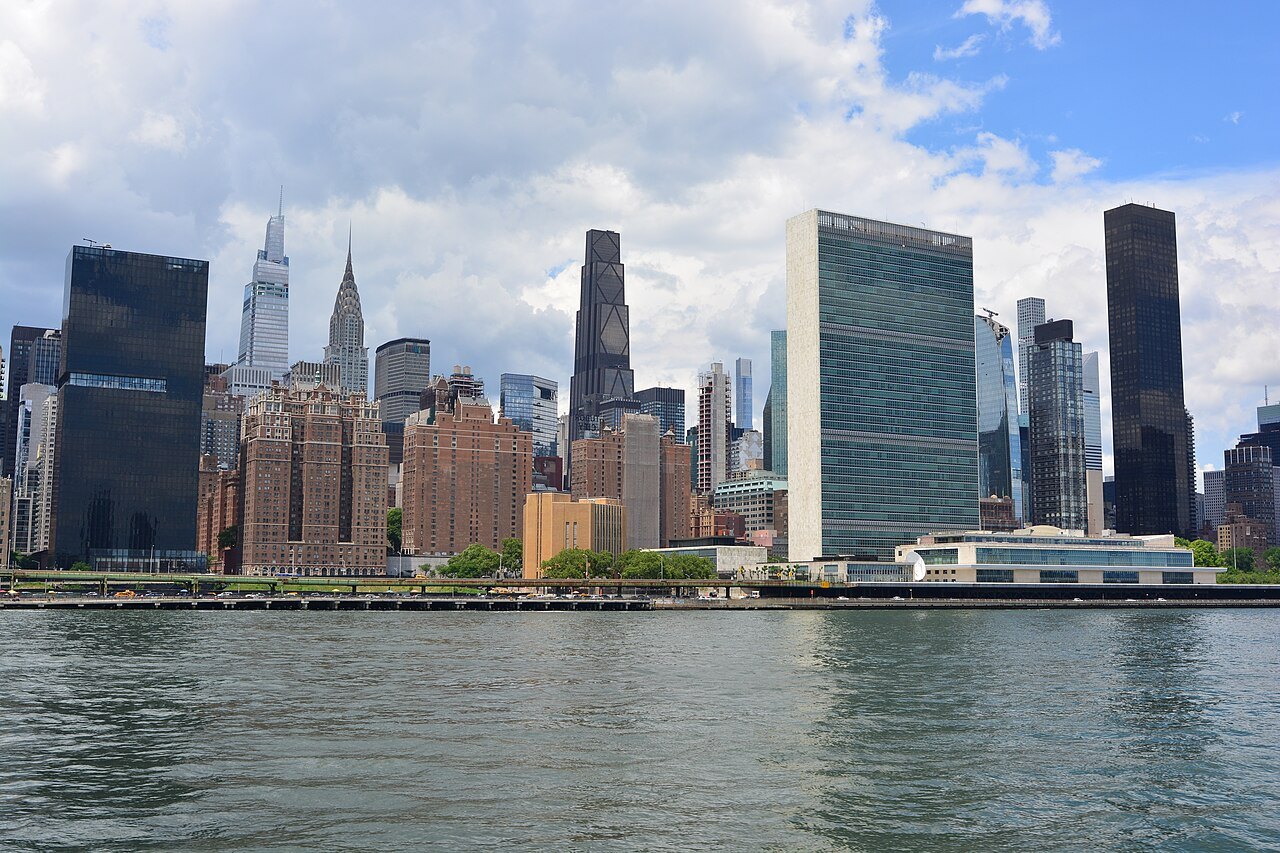 The Chrysler Building and the United Nations from the East River
