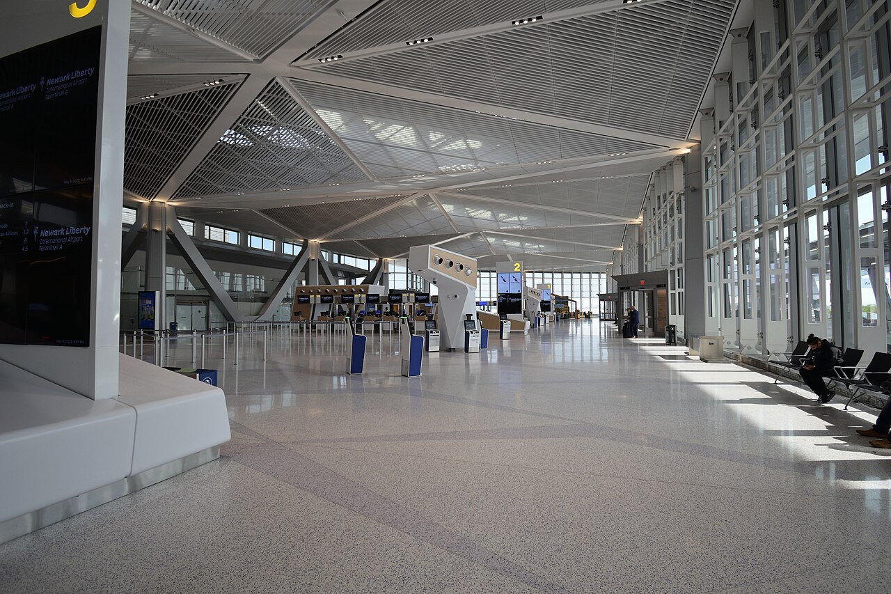 The long, bright hall of Newark's new Terminal A
