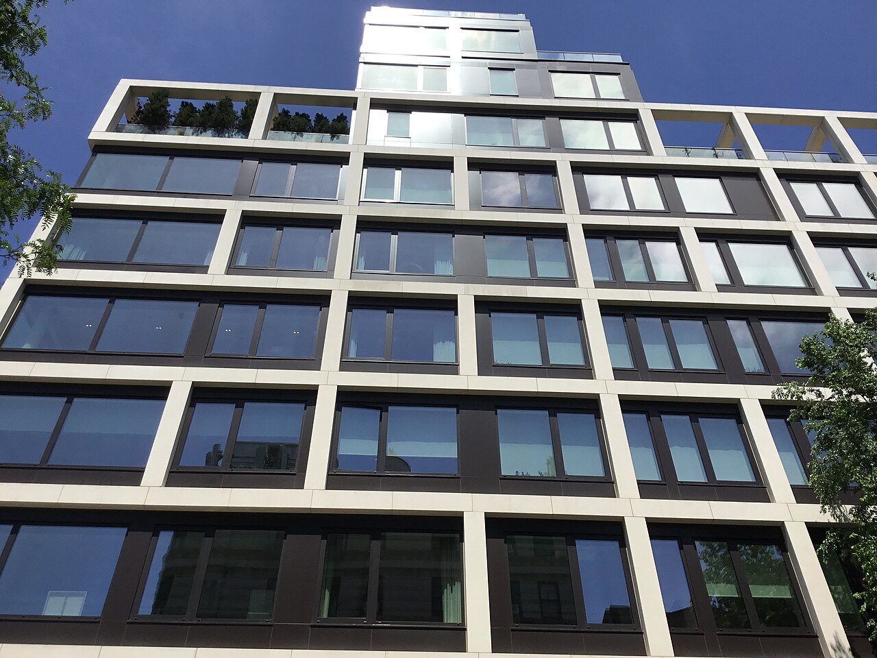 A new apartment building with gridded windows in the East Village