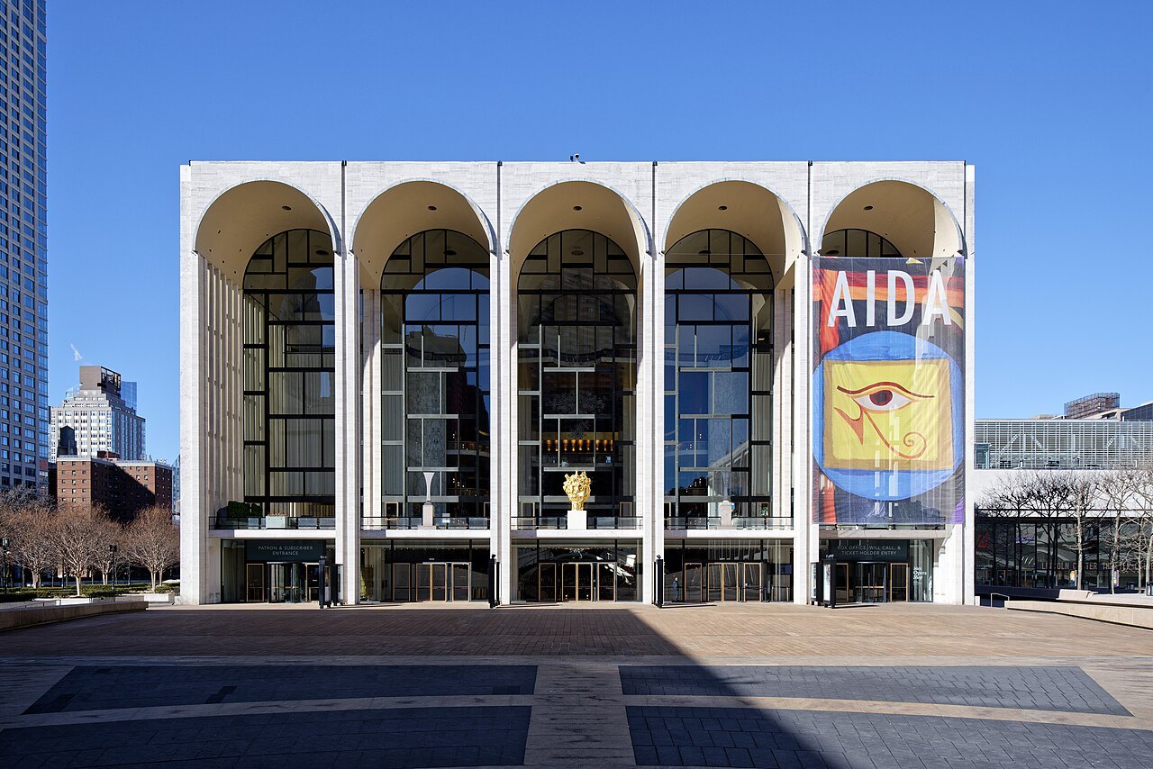 The Metropolitan Opera House at Lincoln Center, its five tall arches facing the plaza