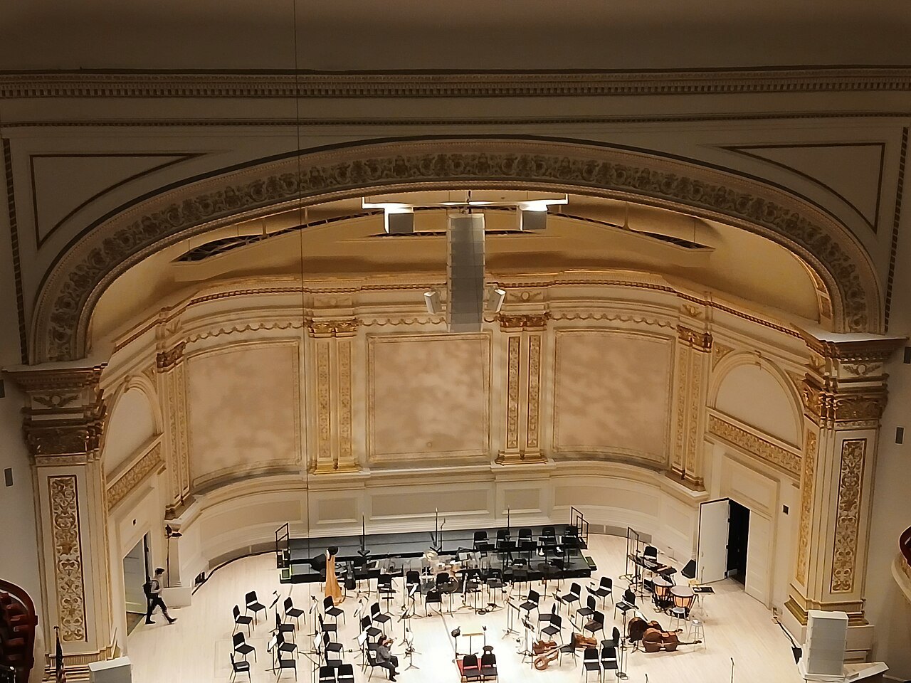 The main hall of Carnegie Hall, its tiers of white and gold around the stage