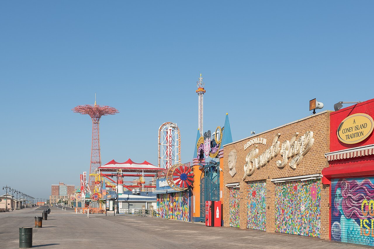 The Riegelmann Boardwalk at Coney Island, the Parachute Jump behind