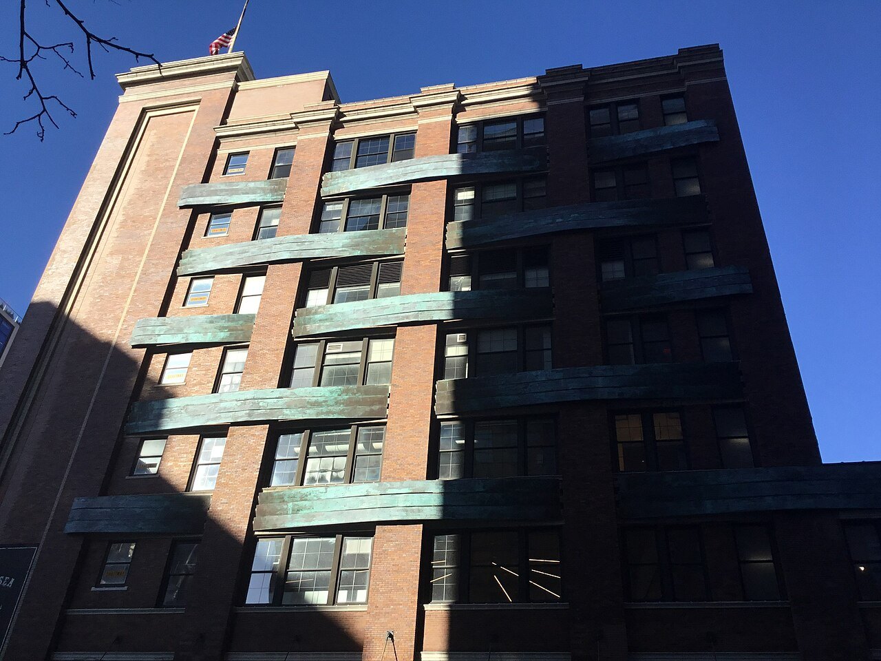 Chelsea Market's brick and green-copper facade in winter light