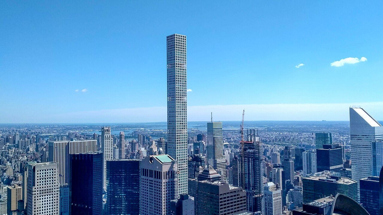 The thin tower of 432 Park Avenue from the Top of the Rock
