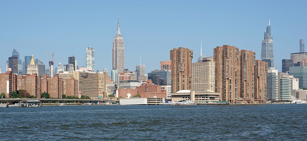 The Empire State Building above the East River waterfront