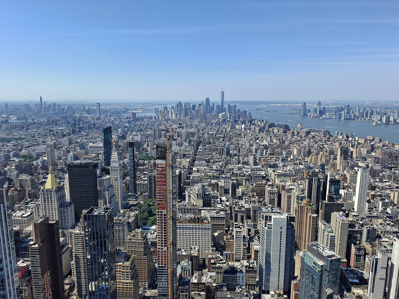 Lower Manhattan and the harbor from the Empire State Building, looking south