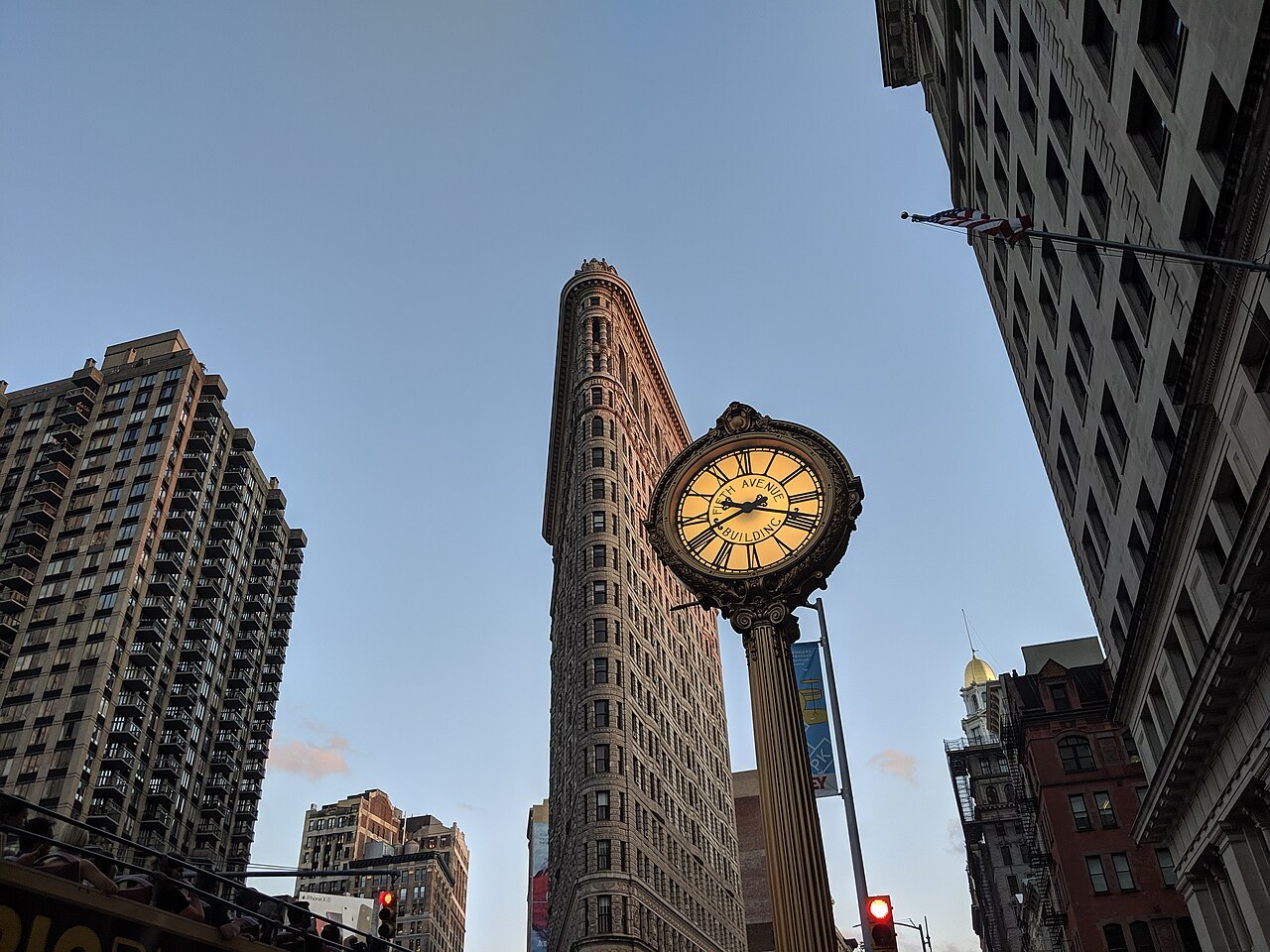 The Flatiron Building behind the Fifth Avenue sidewalk clock