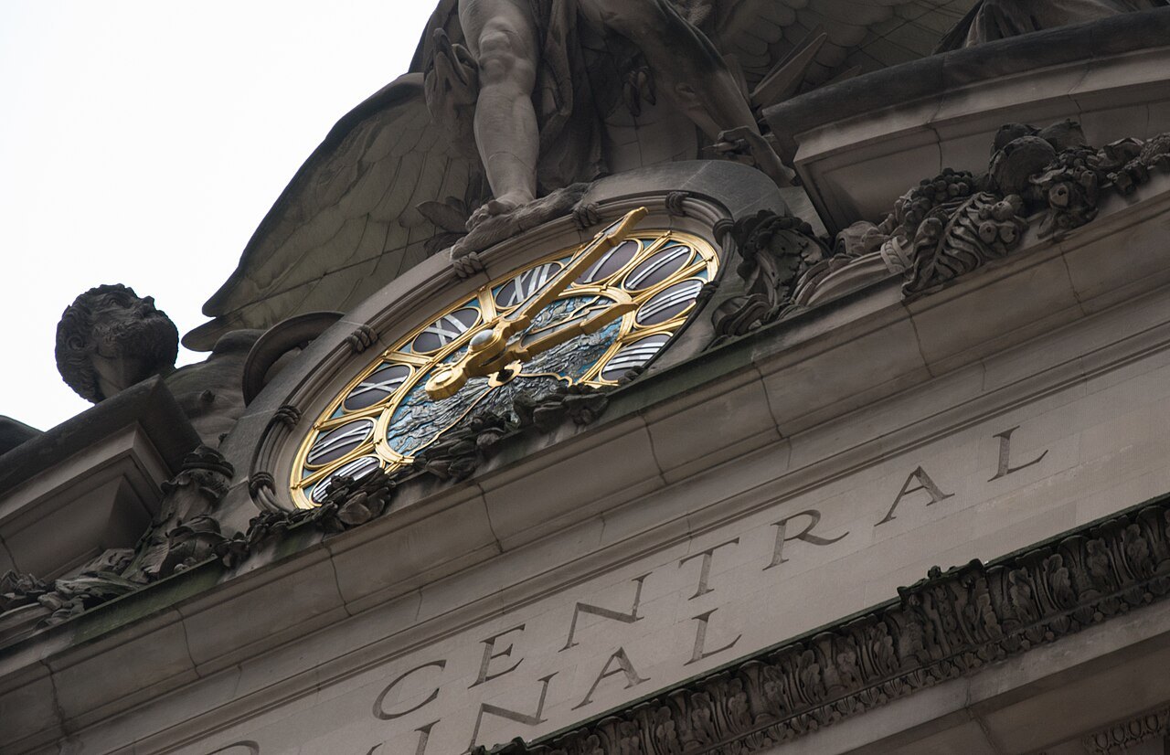 The clock on Grand Central's facade, framed by carved figures