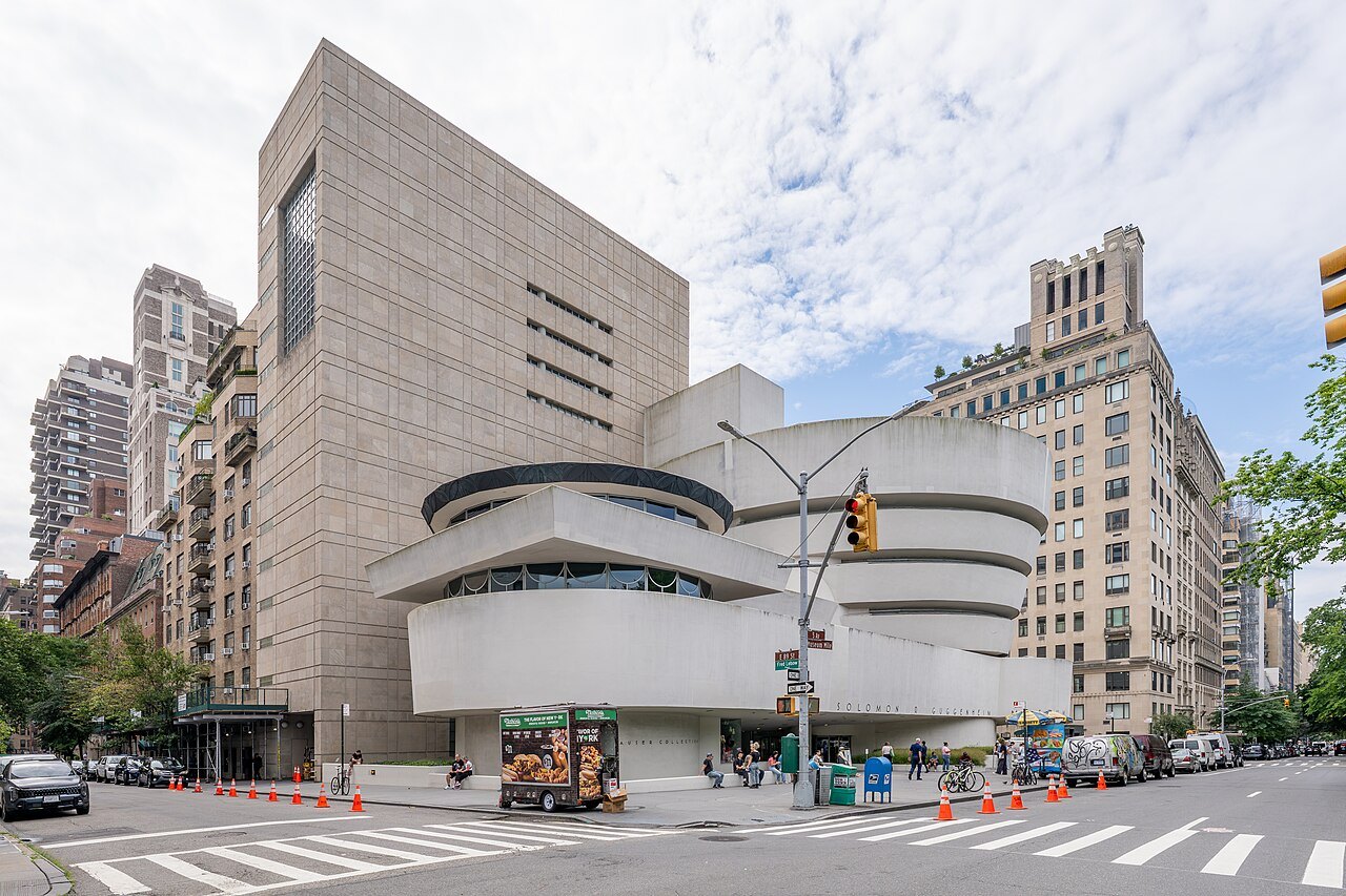 The Guggenheim's spiral with its taller annex behind, on Fifth Avenue