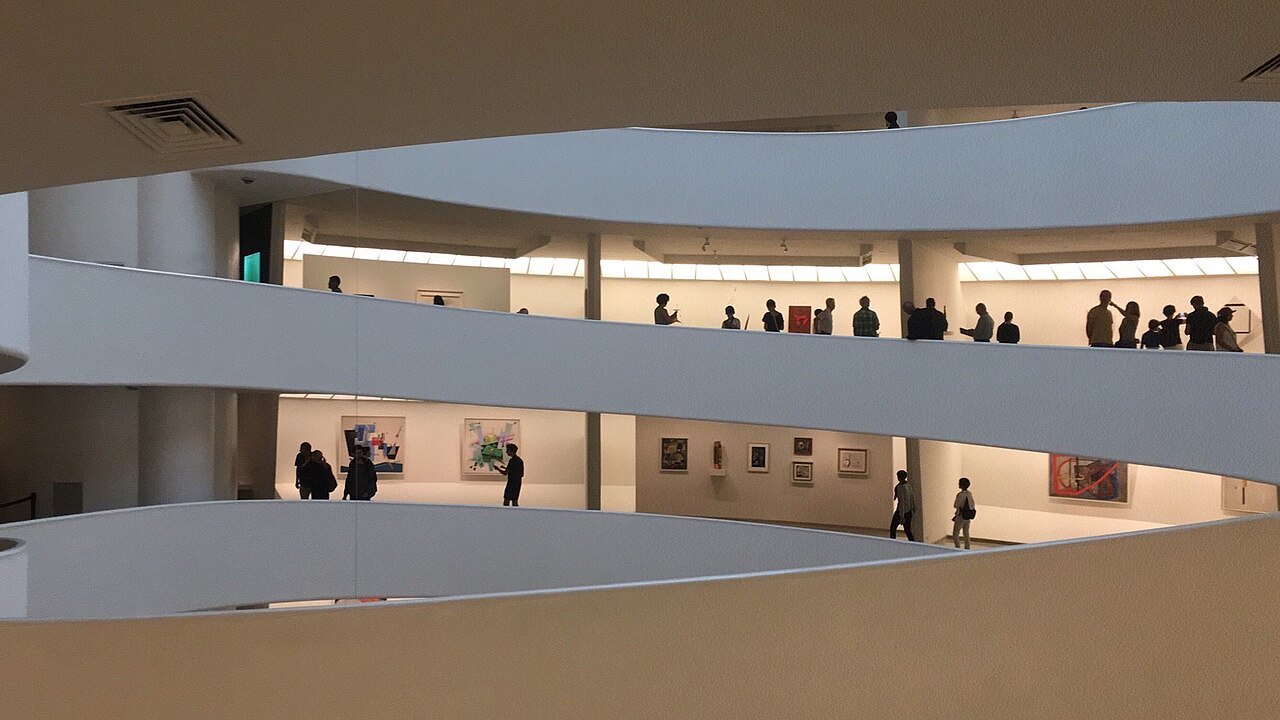 Paintings hung along the curving walls of the Guggenheim's ramp