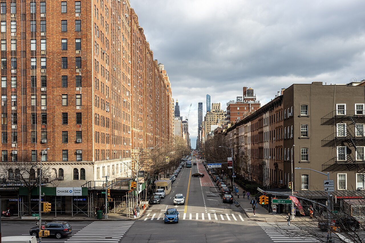 A long view down a Chelsea avenue from the High Line