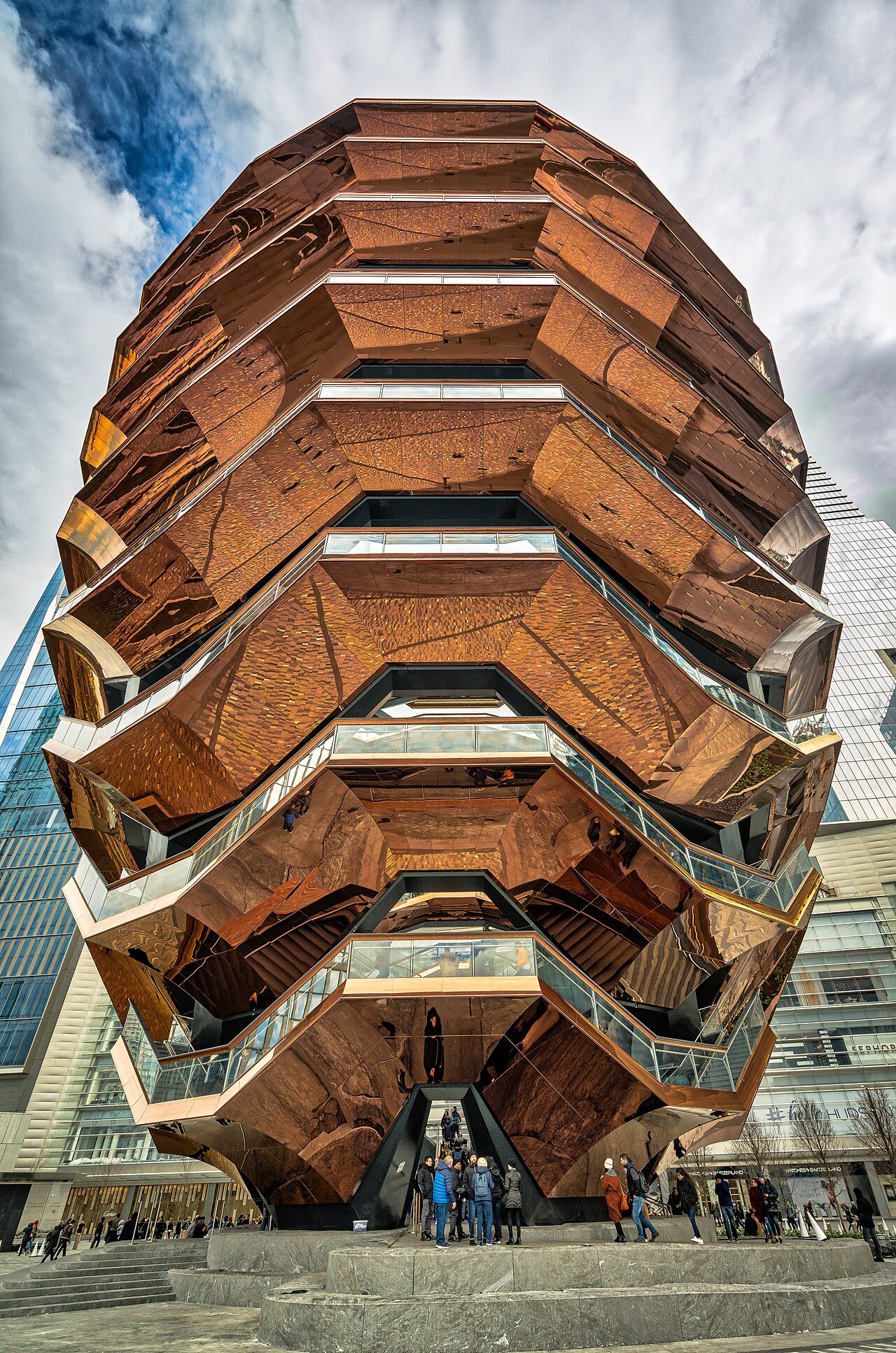 The Vessel's copper-colored stairs at Hudson Yards
