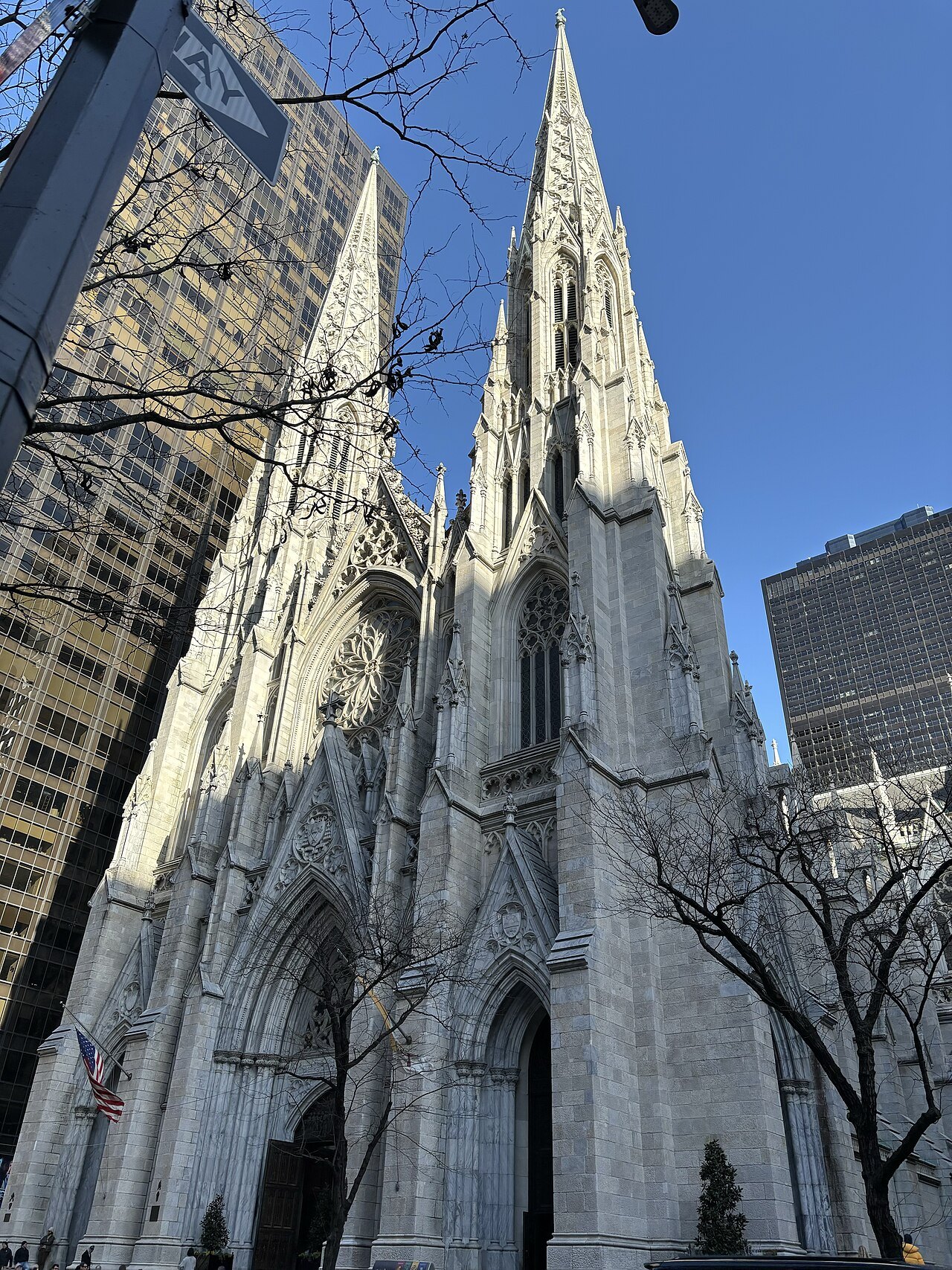 St. Patrick's Cathedral's white spires on a clear winter day
