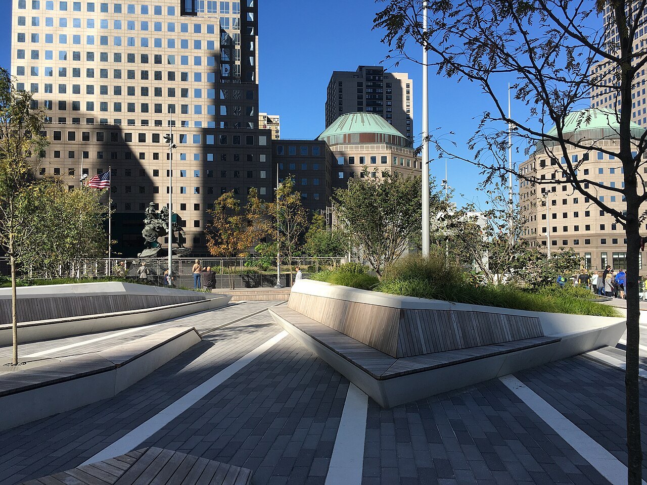 The raised gardens of Liberty Park beside the memorial