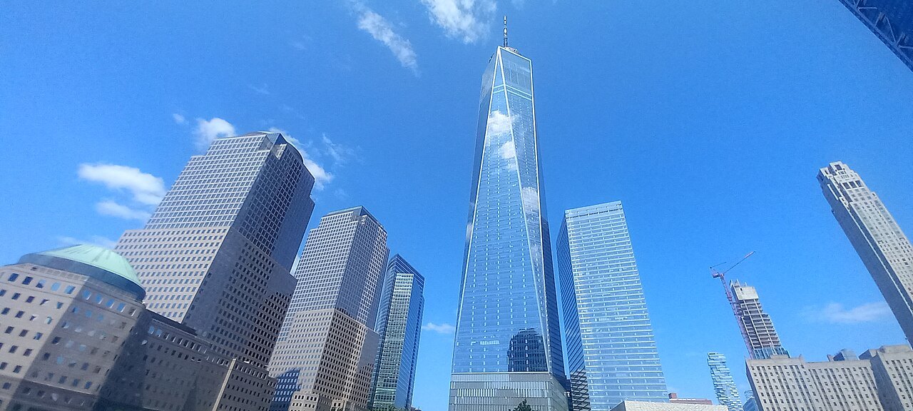 One World Trade Center rising above its neighbors